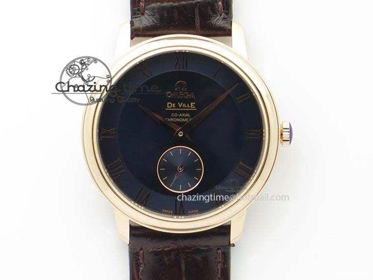 0225 De Ville MK 1:1 Best Edition RG Blue Dial On Black Leather Asian Seagull T1701 (Sec@6) FastDry 8235